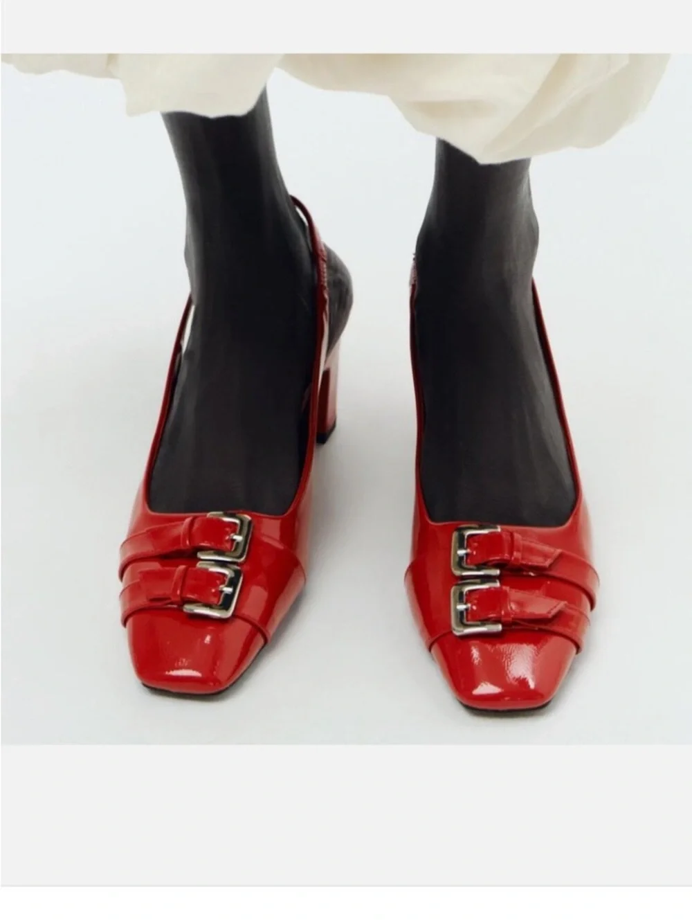 Zara Red Buckle Block Heel Slingback - Size 40 - Picture 6 of 8